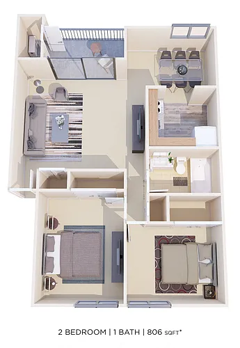 Floor plan Two Bedroom - 806 sqft