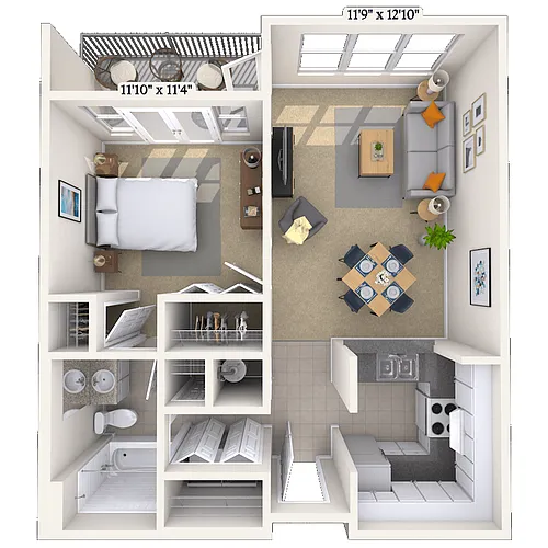 Floor plan Traditional 1x1 638-929 SF