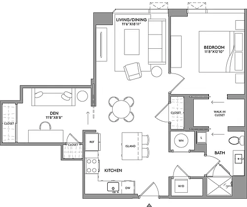 Floor plan 2 Bed/1 Bath Jr-AD1