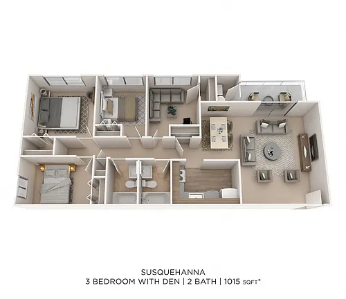 Floor plan Three Bedroom 2 Bath - 1,200 sqft