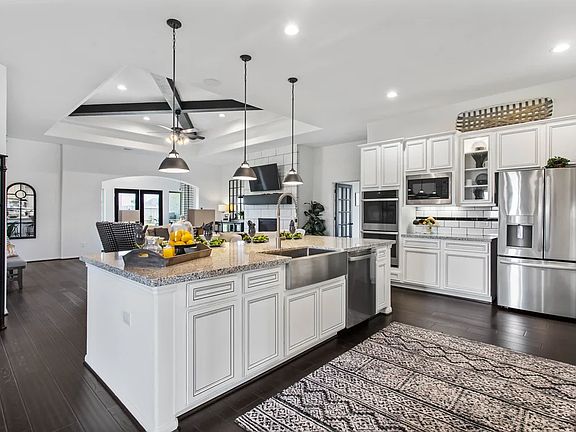 Kitchen with island and pendant lighting