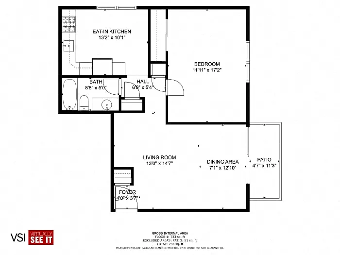 Floor plan 1 bedroom, 1 bath