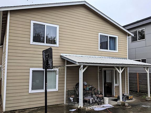 Cover patio with play area.