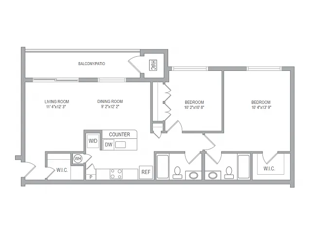 Floor plan 2BR/2BA Den