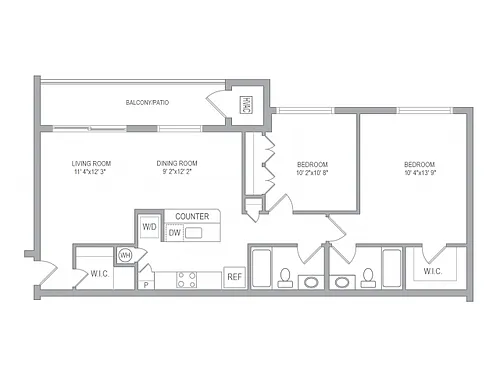 Floor plan 2BR/2BA Den