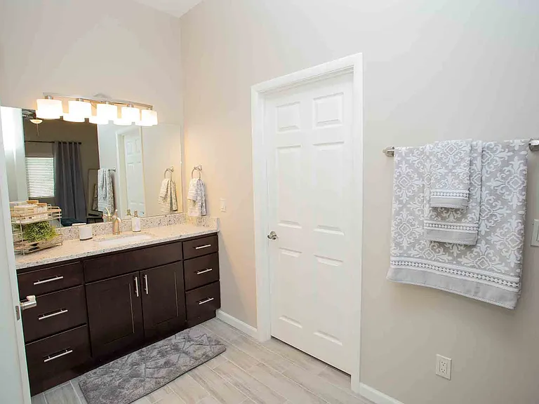 Primary bathroom with walk-in closet.
