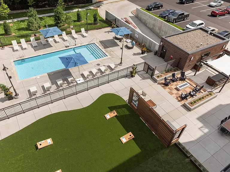 Outdoor pool and lounge area