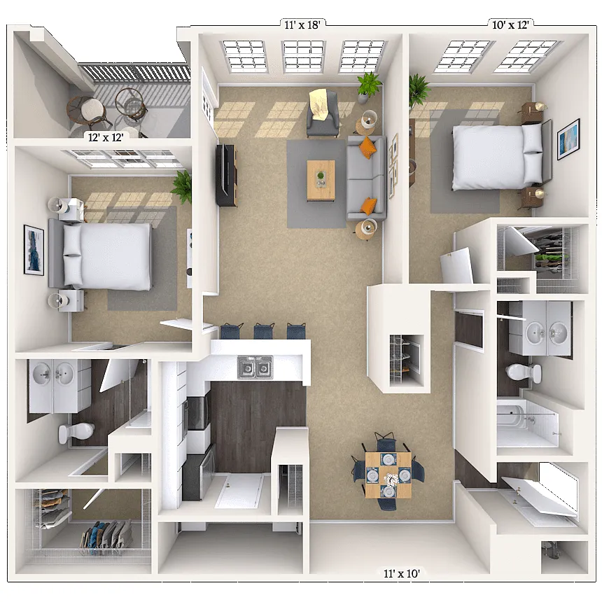 Floor plan Traditional 2x2 1105-1311 SF