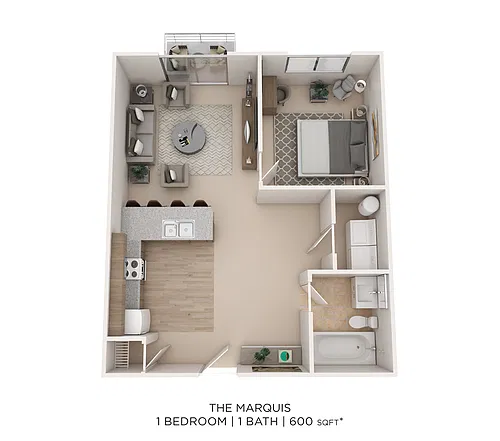 Floor plan Marquis A - 1 Bed 1 Bath 600 sqft