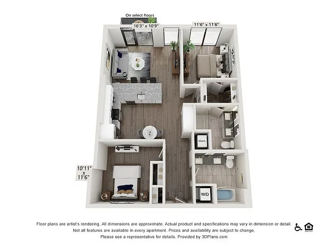 Floor plan Two Bedroom Two Bath (1115 SF)