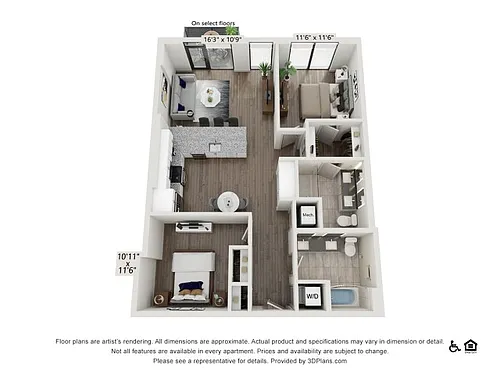 Floor plan Two Bedroom Two Bath (1115 SF)