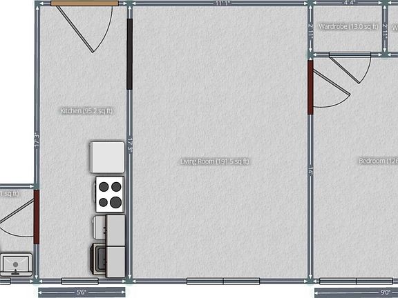 Floorplan, except door to closet closest to entrance opens into living room not bedroom.