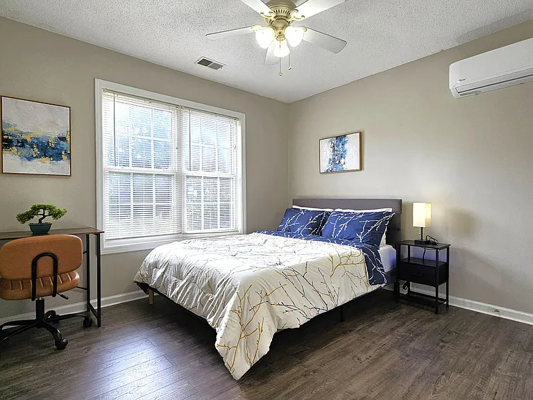 Big double windows let in a lot of natural light