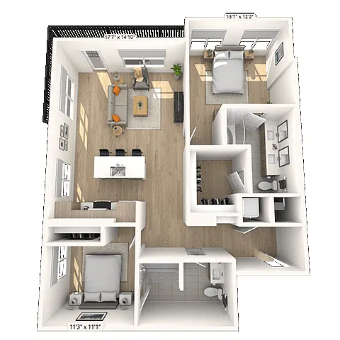 Floor plan B5 2x2 1239 SF