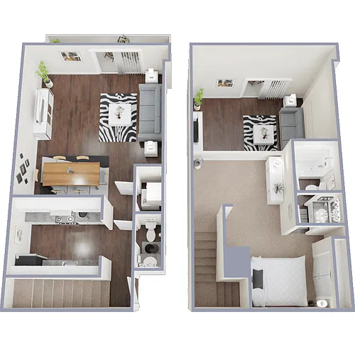 Floor plan 1 Bedroom 1.5 Bath Townhome