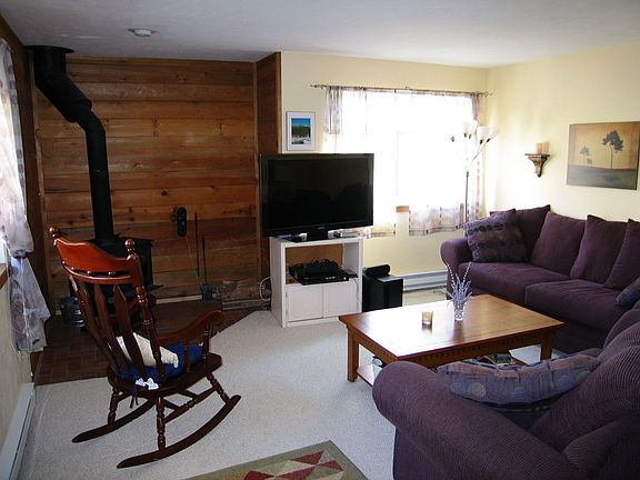 Living room with efficient woodstove.
