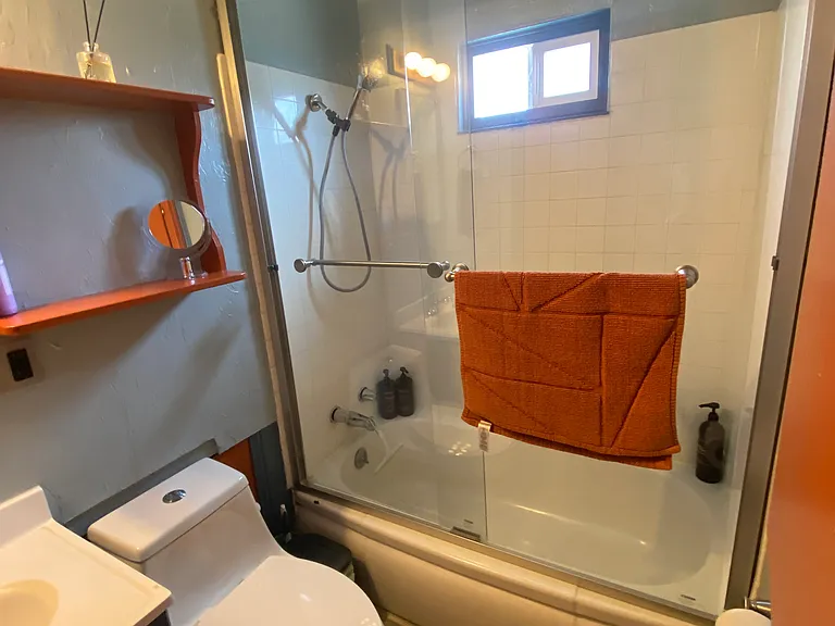 Bathroom includes new toilet, new shower door
