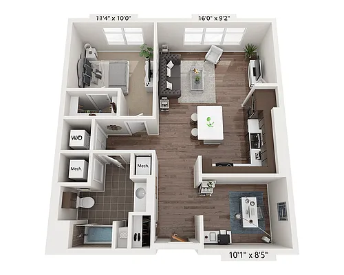 Floor plan One Bedroom A1GD