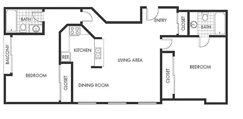 Floor plan 2 Bed, 2 Bath A