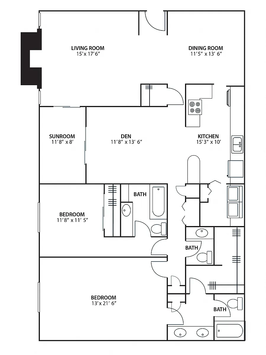 Floor plan 2BR 2.5BA (1900 SF)