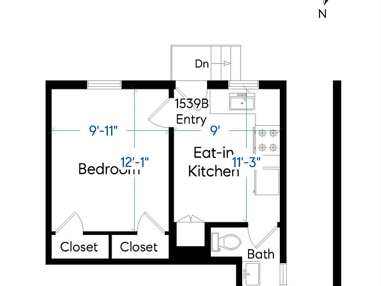 Floor Plan of 1539B with room dimensions