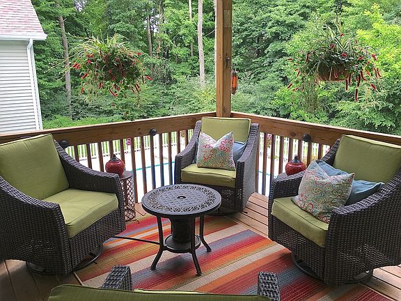 Covered deck over pool/woods