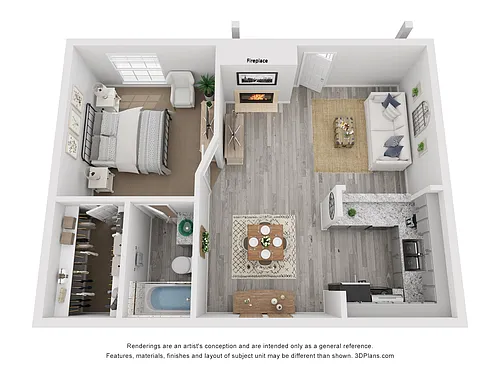 Floor plan 1x1D Luxury Rehab 640 sq ft
