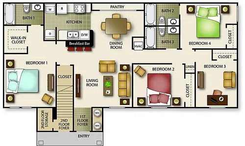 Floor plan Four Bedroom Three Bath