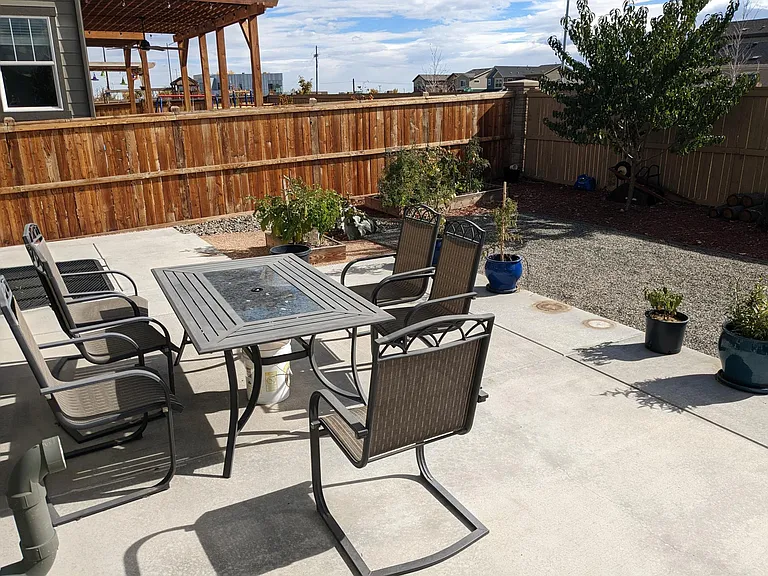 Backyard with Veggie Box and Fruit Tree