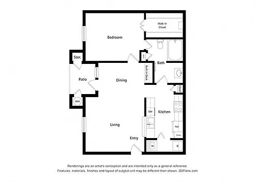 Floor plan One Bedroom (A1, A2 & A3)