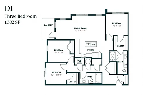 Floor plan Three Bedroom D1