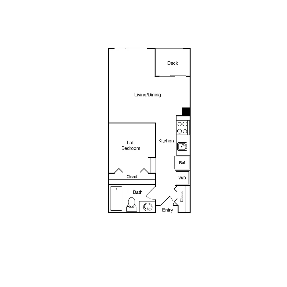 Floor plan 1 Bed Loft 324,424, 328, 428, 524 - SW