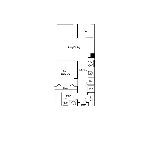 Floor plan 1 Bed Loft 324,424, 328, 428, 524 - SW