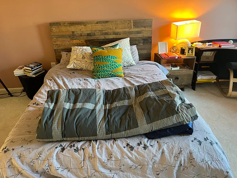 Primary bedroom with sufficient king size bed space + a large table (the picture is of queen size bed)