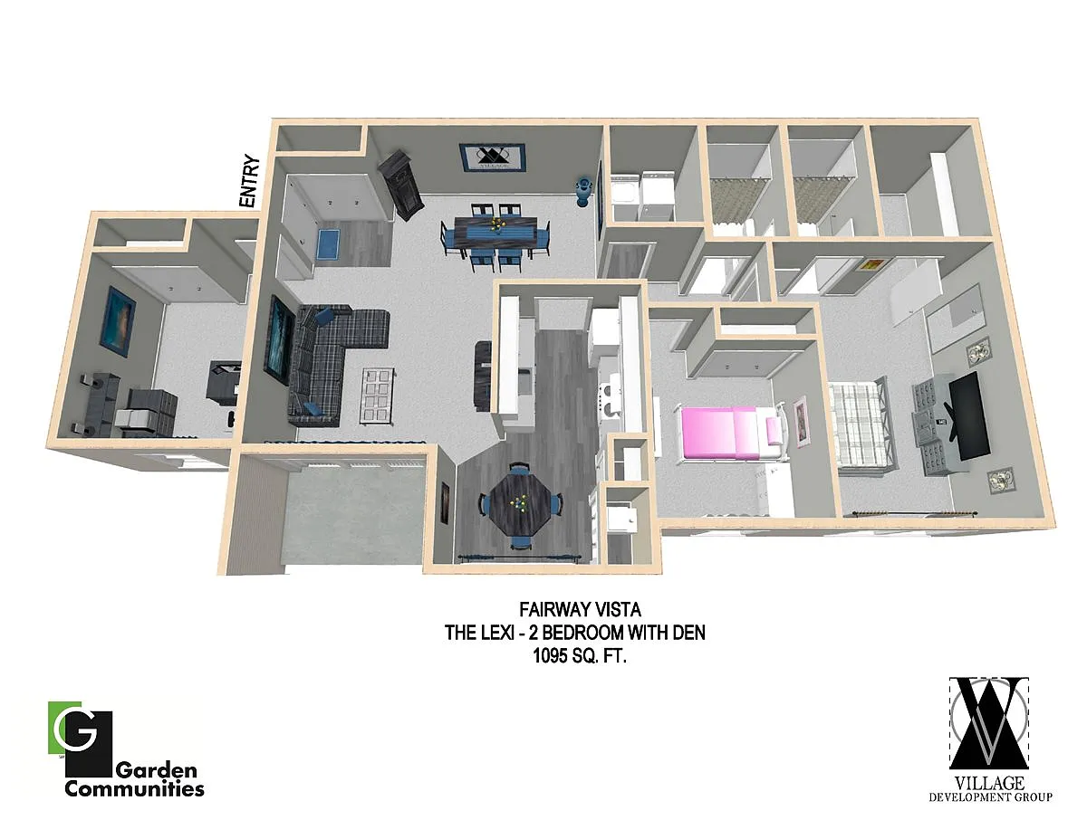 Floor plan Two Bedroom with Den