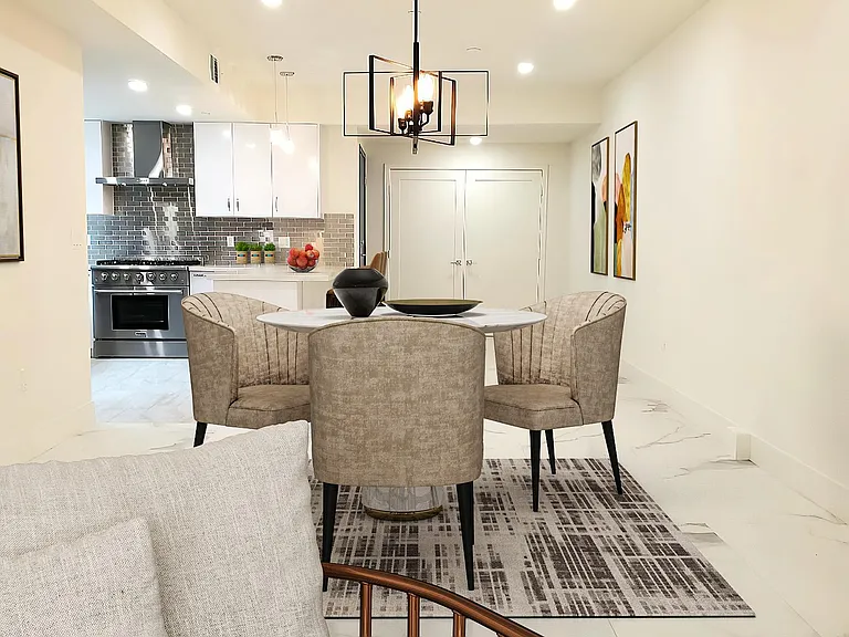 Family room looking to dining virtually staged