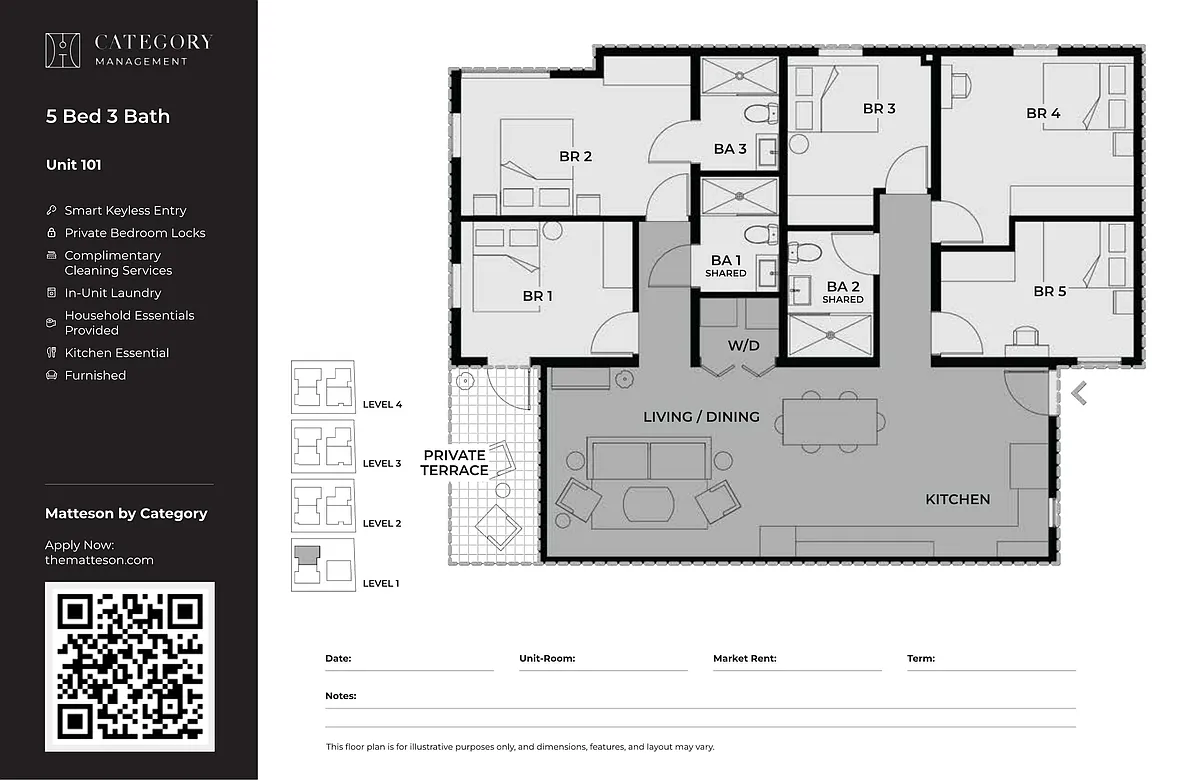 Floor plan Private Bedroom in Shared 5 Bed 3 Bath-A