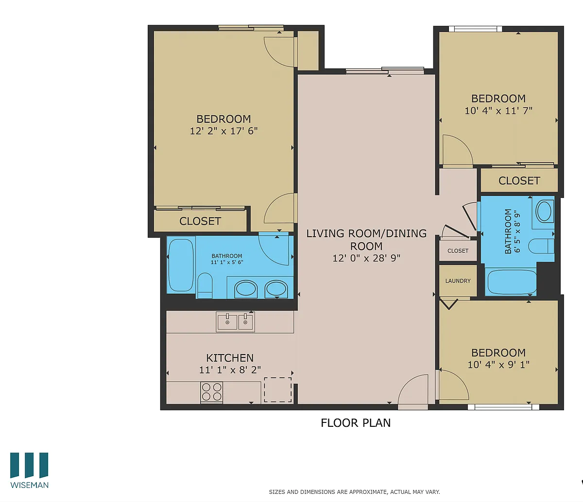 Floor plan Three-Bedroom Two-Bathroom - D