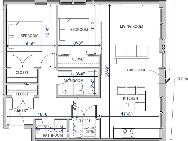 Explore this chic urban apartment layout, perfect for modern city living. Explore this chic urban apartment layout, perfect for modern city living.