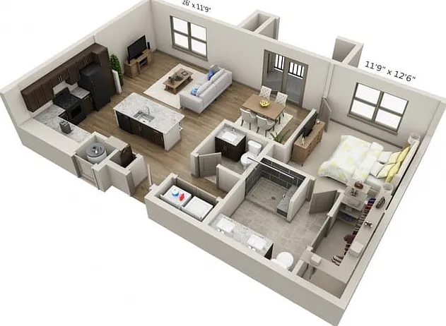 Floor plans are artist's rendering. All dimensions are approximate. Actual product and specifications may vary in dimension or detail. Not all features are available in every apartment. Prices and availability are subject to change. Floor plans are artist