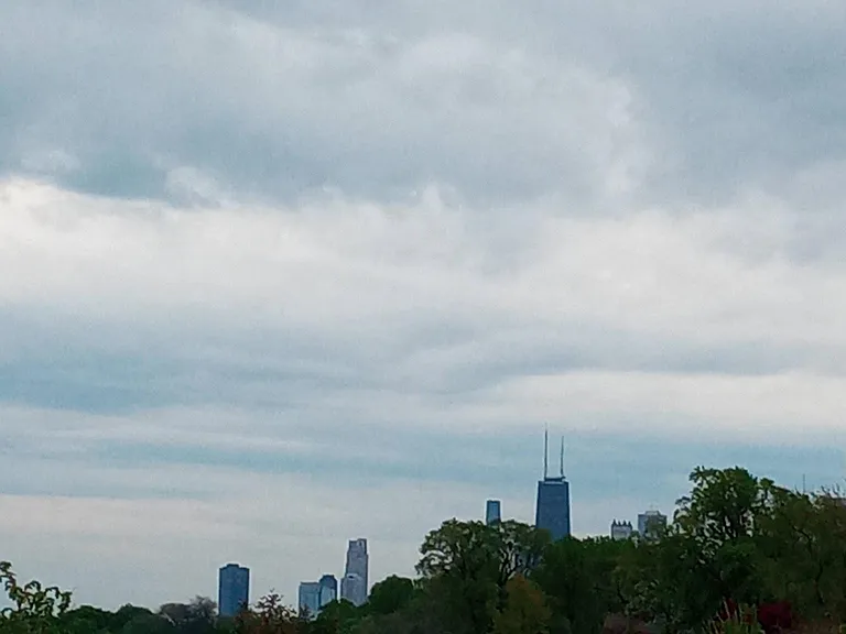 Footpath along the lakefront and Golf Course looking south at the skyline.