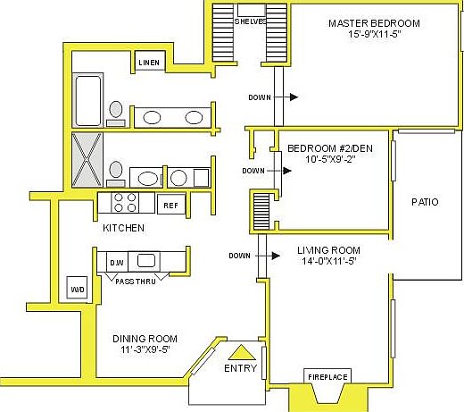 Floor Plan--Front door and side door to patio
