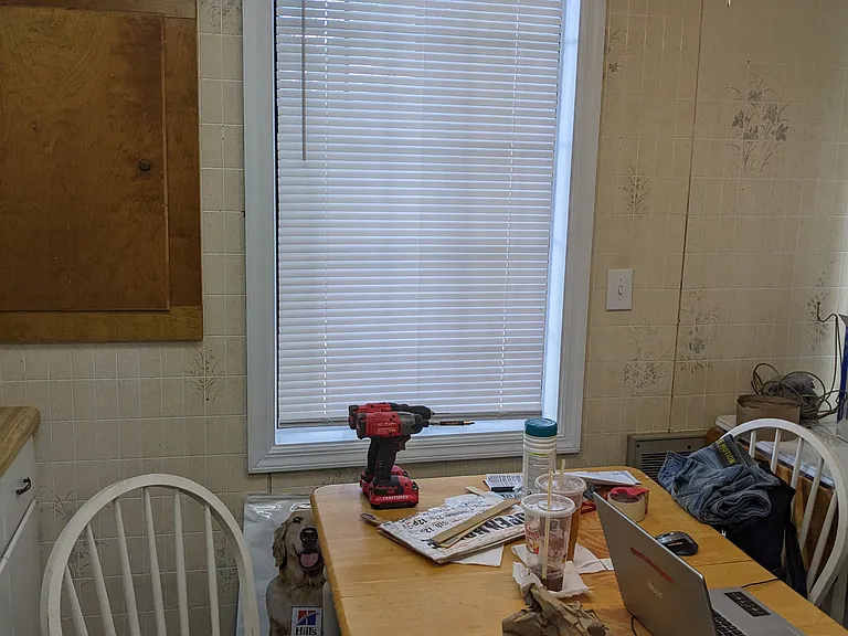 Kitchen is currently our "home base" for tools, paint and supplies.