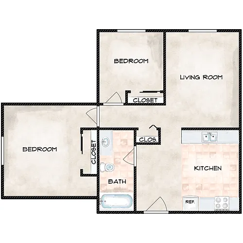 Floor plan 2 Bed 1 Bath A