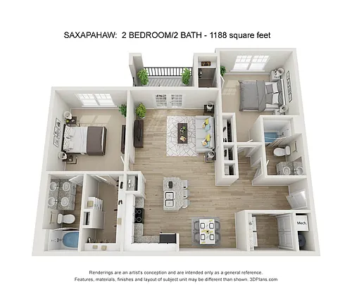 Floor plan 2 Bdrm 2 Bath C