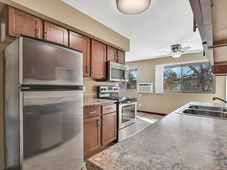 Kitchen with stainless steel appliances