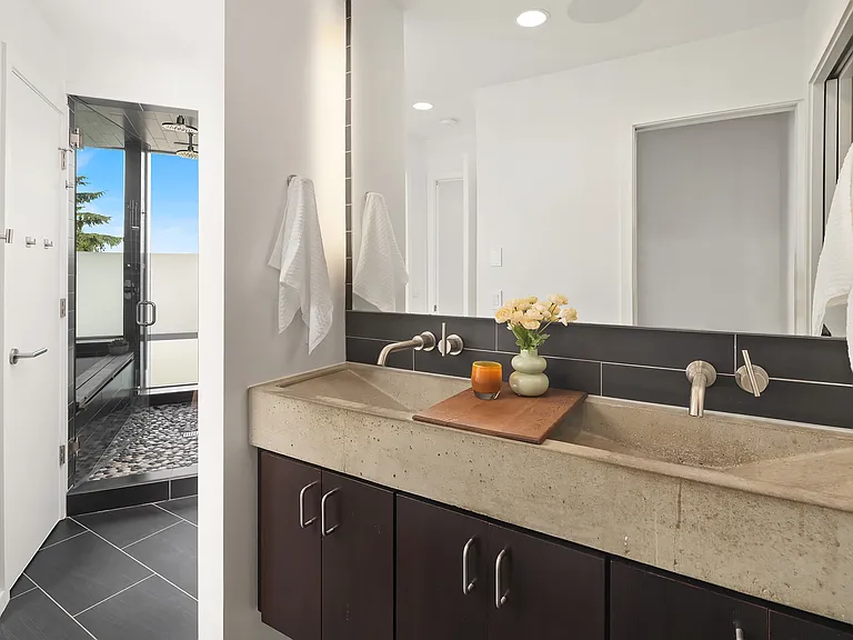 Master Bath leading to Master Shower w a view.