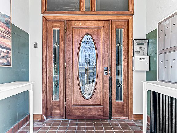 View from inside the vestibule with mailboxes and secure, keyless entry.