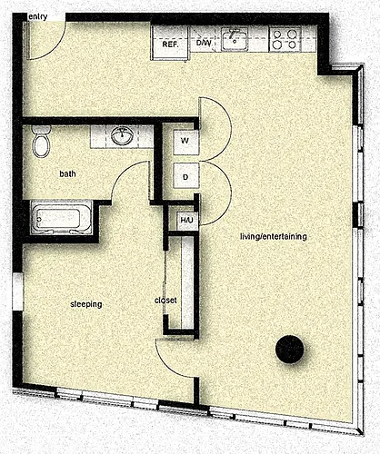 Floor plan Wave 1 Bed 1 Bath B7