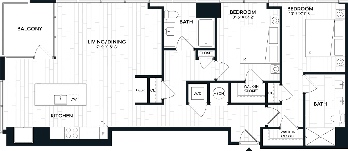 Floor plan 2 Bed/2 Bath-2D